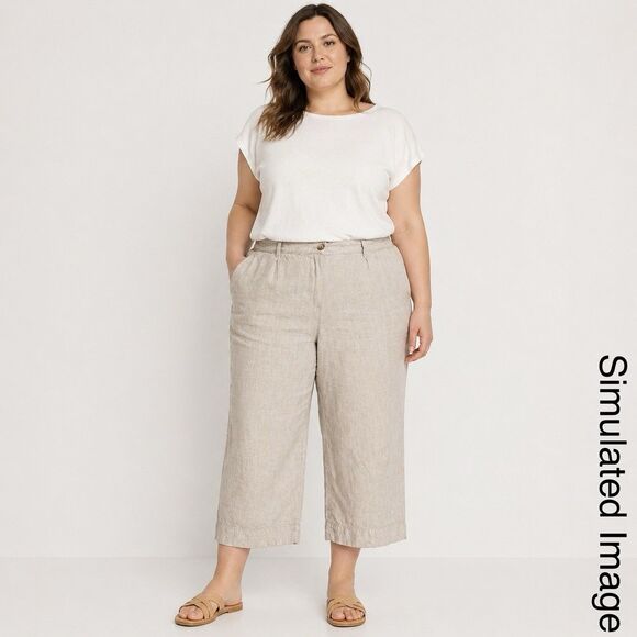 J. Jill Pants - J Jill Love Linen Pants Womens XL Beige Cropped Wide Leg Elastic Waist